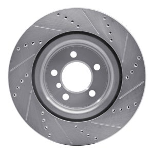 Land Rover Range Rover Brake Rotor (1) - Front Left - R1 Concepts - Drilled & Slotted - Silver - `06-`09